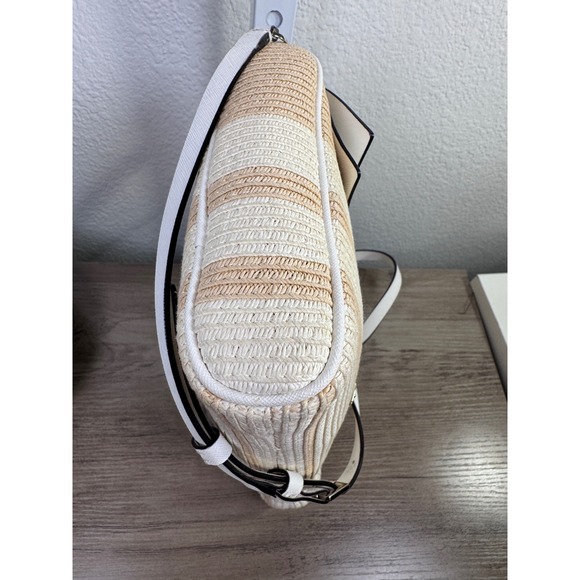 Kate Spade Straw Bow Crossbody Bag Pink White Beige Striped Leather‎ Trim - Picture 5 of 10